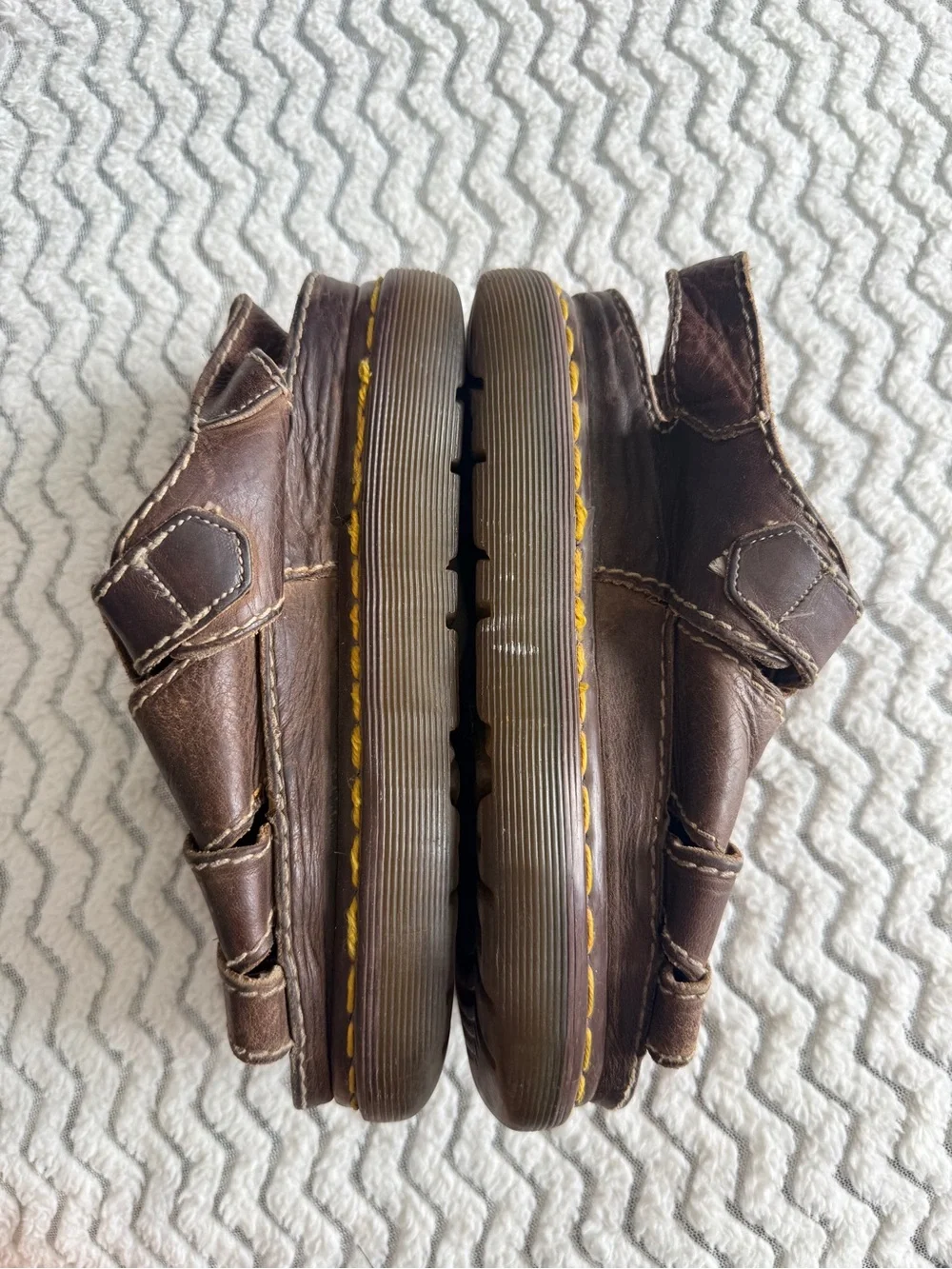 Dr. Martens Brown Leather Y2K Chunky Heels Made In England Fisherman Sandals 6